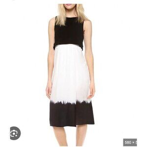 A.L.C. Dress Womens XS Black White Silk Sleeveless Midi Fit Flare Dip Dye USA